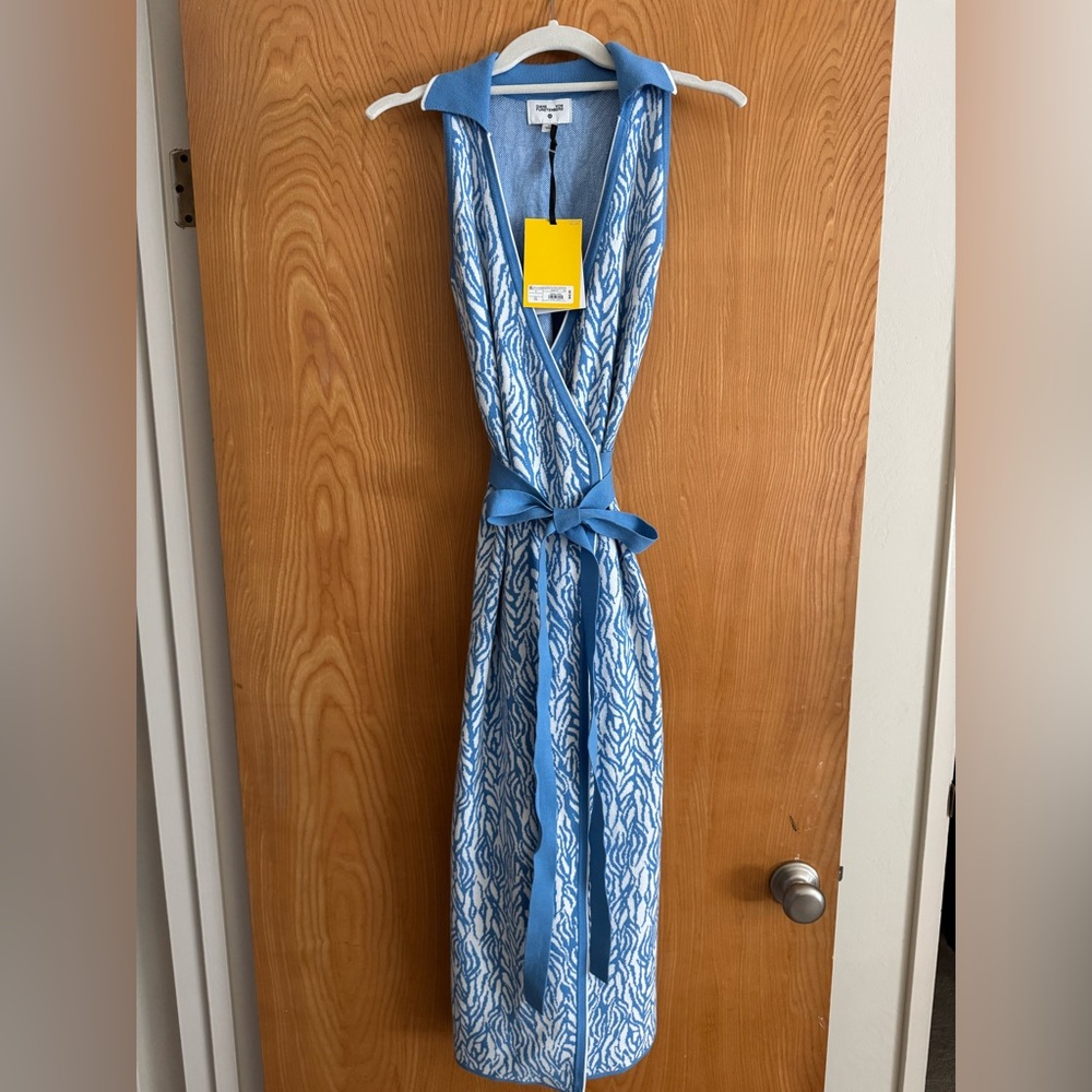 Sea Twig Blue Sweaterknit Midi Wrap Dress - Diane Von Furstenberg, size M